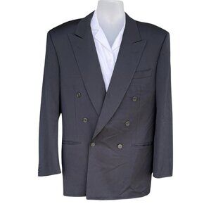 Men's Canali Blazer Black Sports Coat Double Breast Jacket Italy Wool 50L / 42L